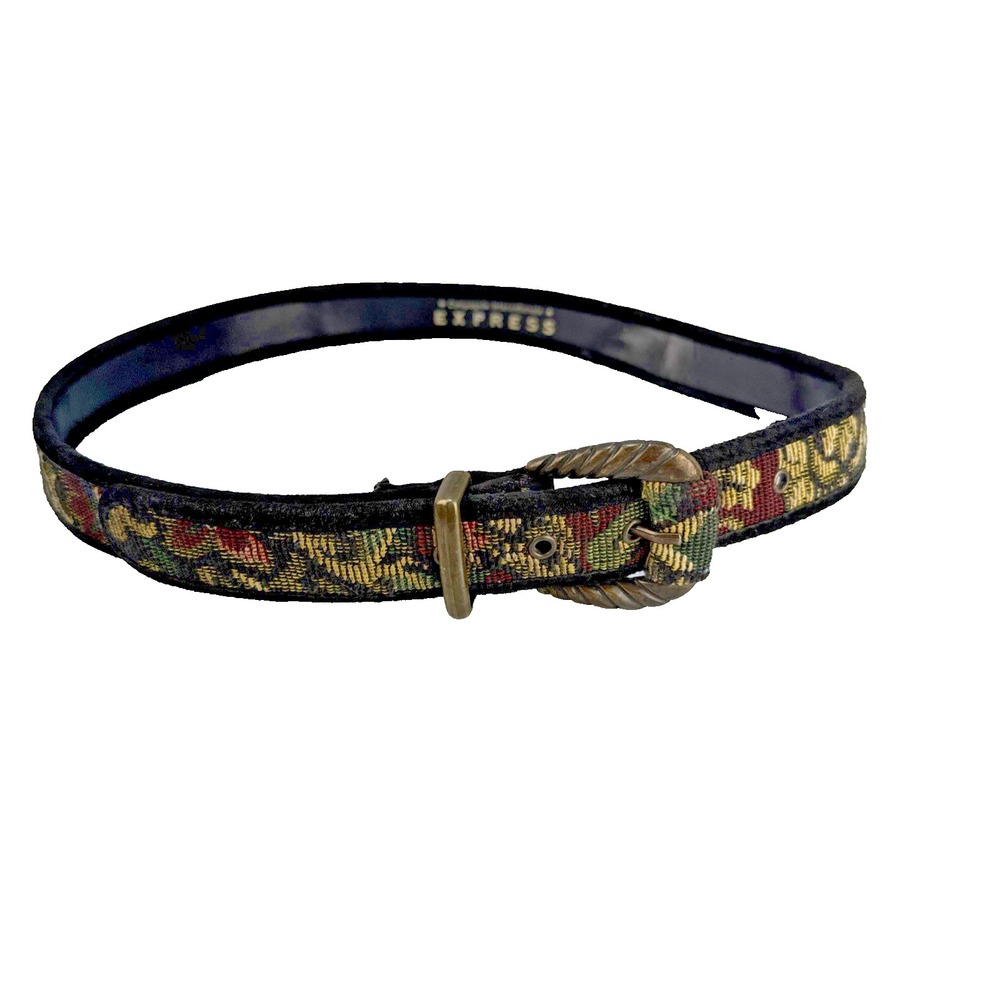 Express Compagnie Internationale Vintage Woven Tapestry Leather Belt Size S /M